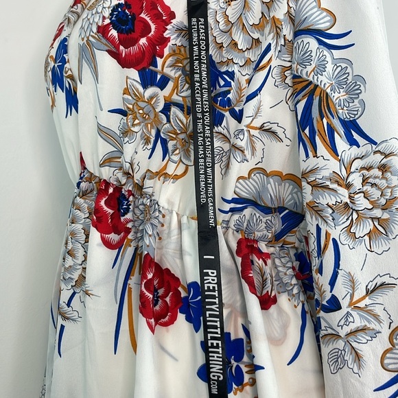 PLT Ice Grey Floral Chiffon Double Tier Plunge Skater Dress. US Size 10. NWT - Picture 11 of 16